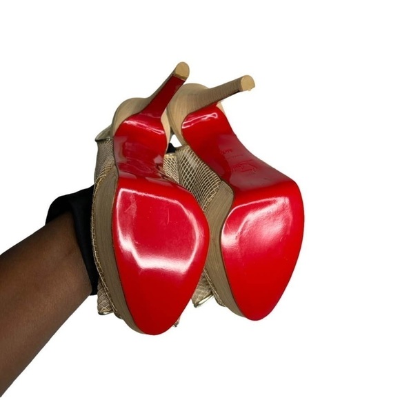 CHRISTIAN LOUBOUTIN • BOW FISHNET SLINGBAG HEELS - Picture 10 of 11